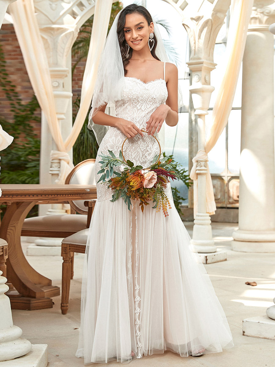 Color=Cream | Sleeveless Sweetheart Neck Split Wholesale Wedding Dresses-Cream 4