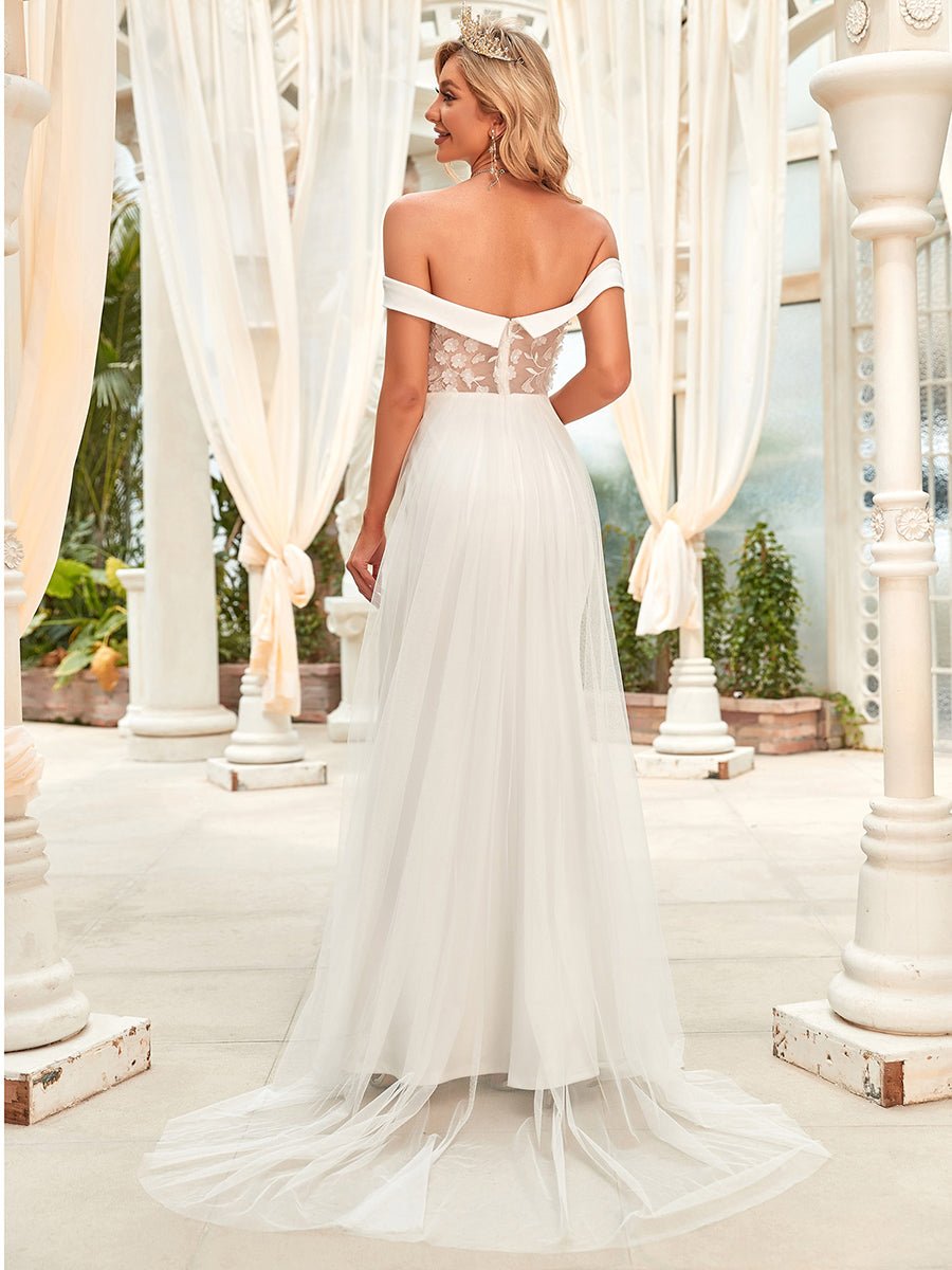 Color=White | Off Shoulders Fishtail Floor Length Wholesale Wedding Dresses-White 3