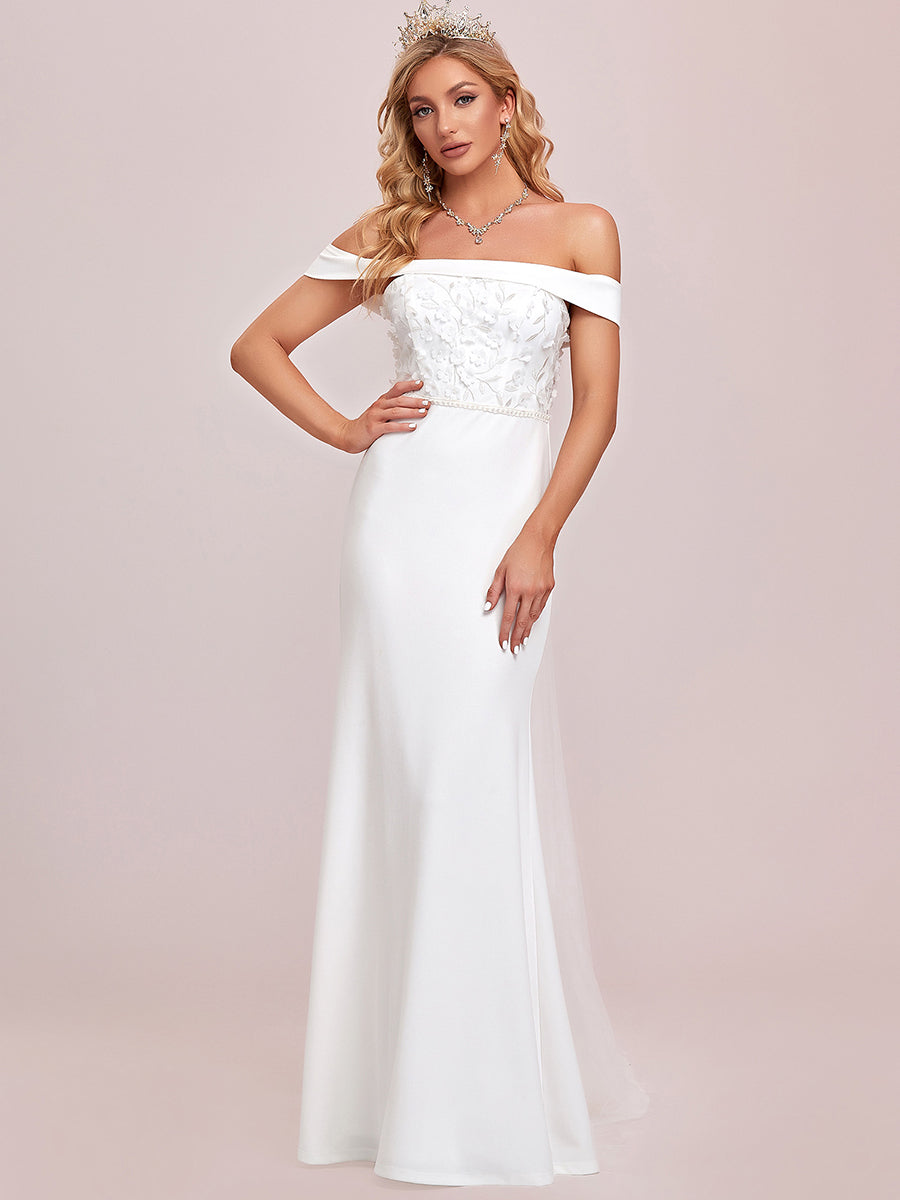 Color=White | Off Shoulders Fishtail Floor Length Wholesale Wedding Dresses-White 5
