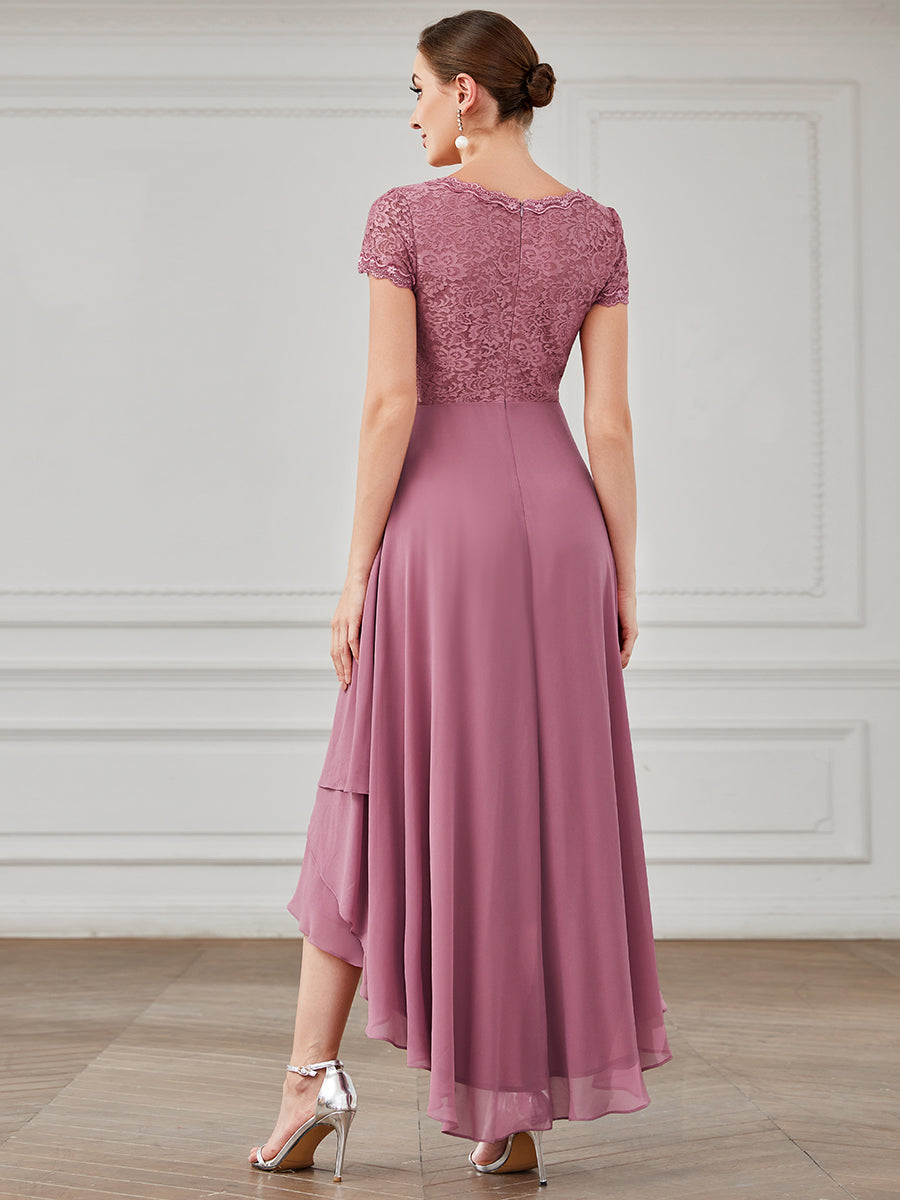 Color=Orchid | Wholesale Mother of Bridesmaid Dresses with Deep V Neck Short Sleeves-Orchid 2