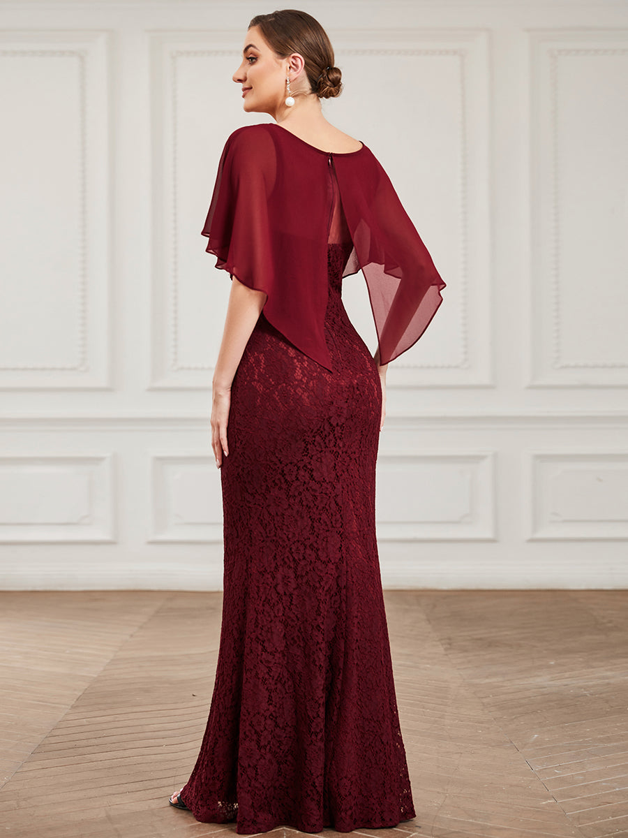 Color=Burgundy | Fishtail Ruffles Sleeves Wholesale Mother of Bridesmaid Dresses-Burgundy 2