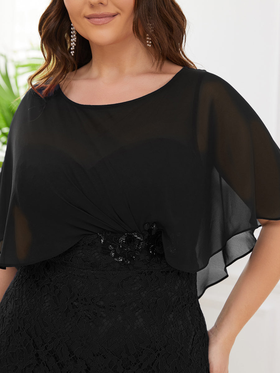 Color=Black | Plus Size Fishtail Ruffles Sleeves Wholesale Mother of Bridesmaid Dresses-Black 5