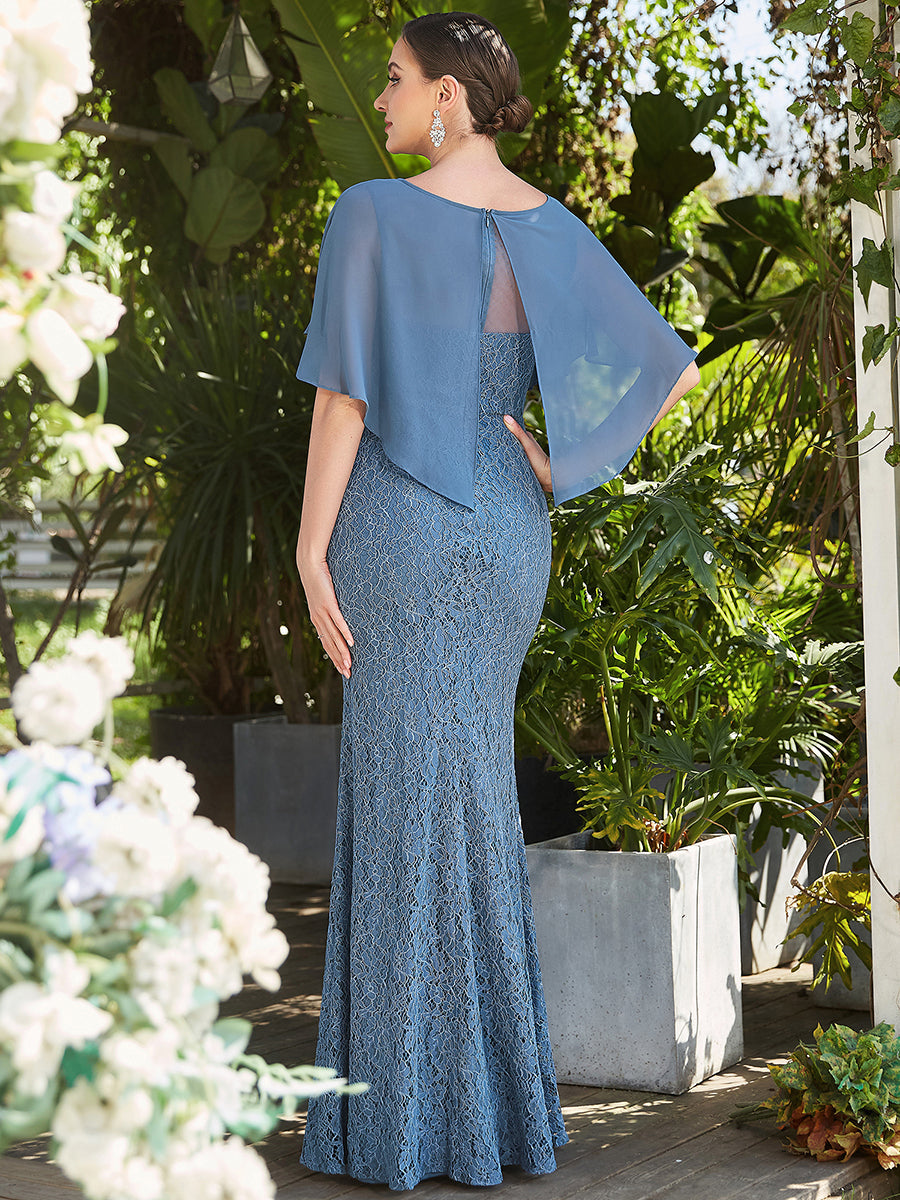 Color=Dusty Blue | Fishtail Ruffles Sleeves Wholesale Mother of Bridesmaid Dresses-Dusty Blue 2