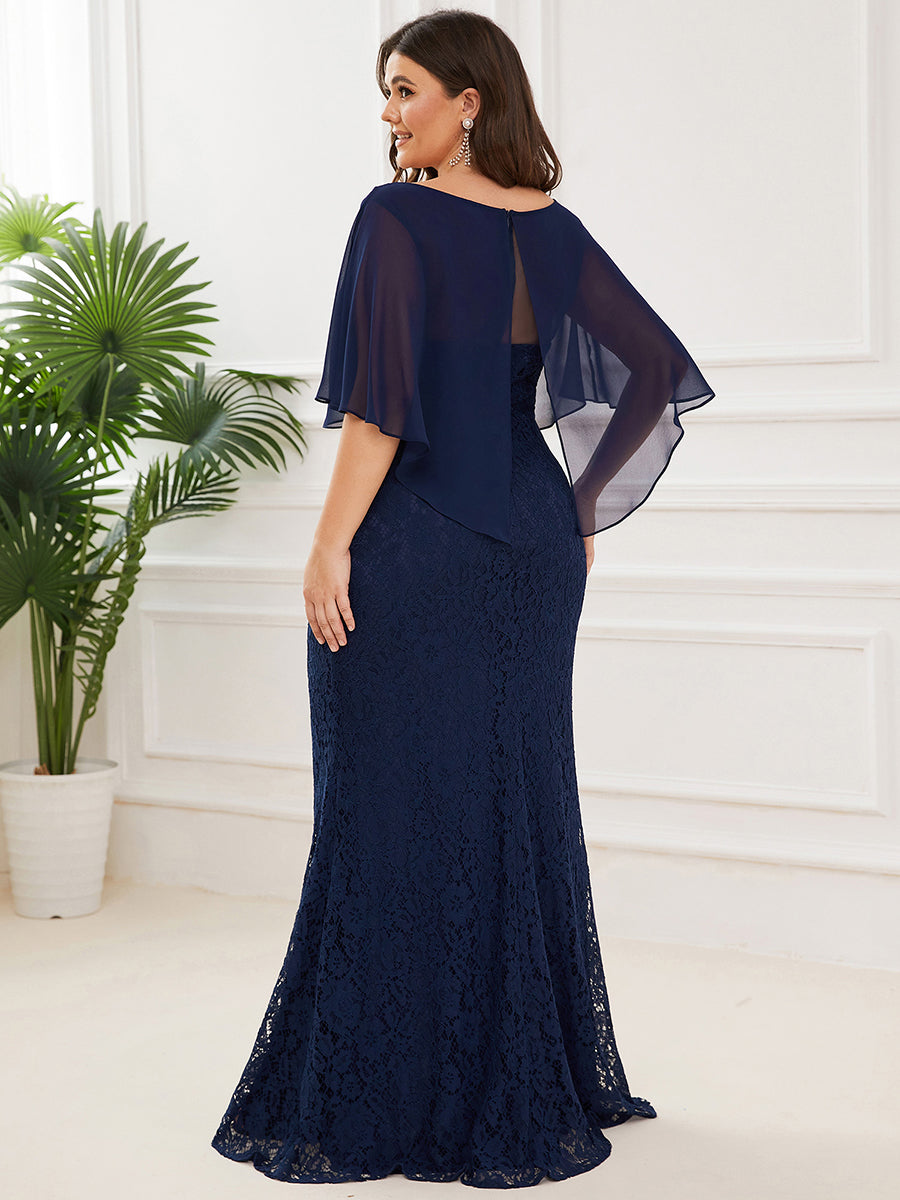 Plus Size Fishtail Ruffles Sleeves Wholesale Mother of Bridesmaid Dresses#Color_Navy Blue