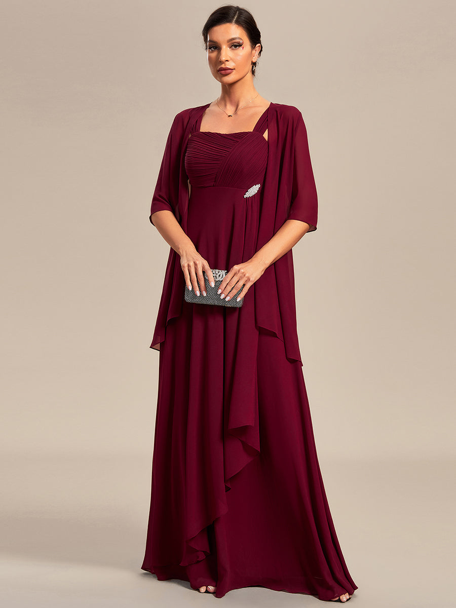 Color=Burgundy | Elegant Two-piece Double Lotus Wholesale Chiffon Mother of the Bride Dresses-Burgundy 1