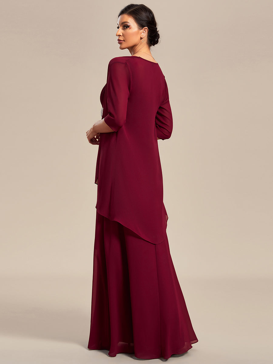 Color=Burgundy | Elegant Two-piece Double Lotus Wholesale Chiffon Mother of the Bride Dresses-Burgundy 2