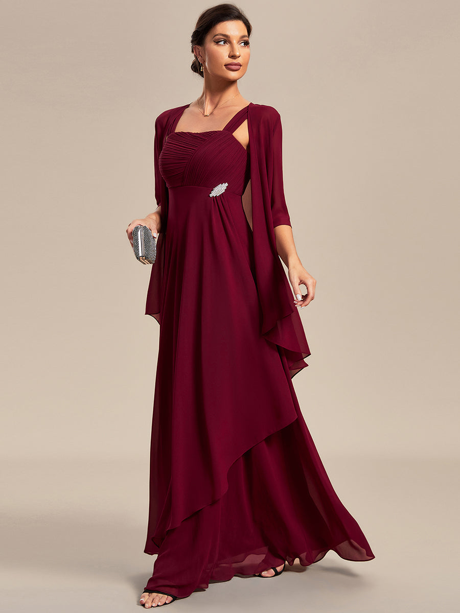 Color=Burgundy | Elegant Two-piece Double Lotus Wholesale Chiffon Mother of the Bride Dresses-Burgundy 3