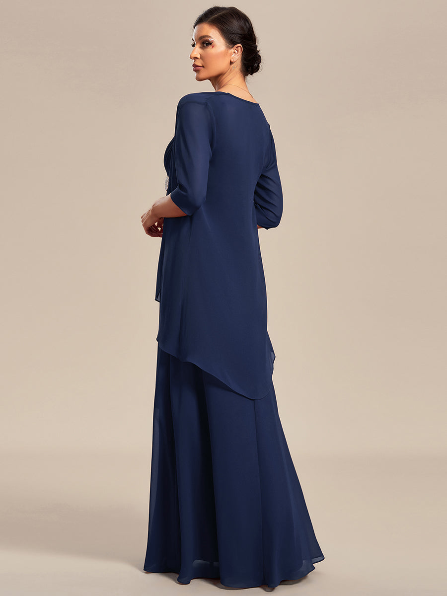 Color=Navy Blue | Elegant Two-piece Double Lotus Wholesale Chiffon Mother of the Bride Dresses-Navy Blue 9