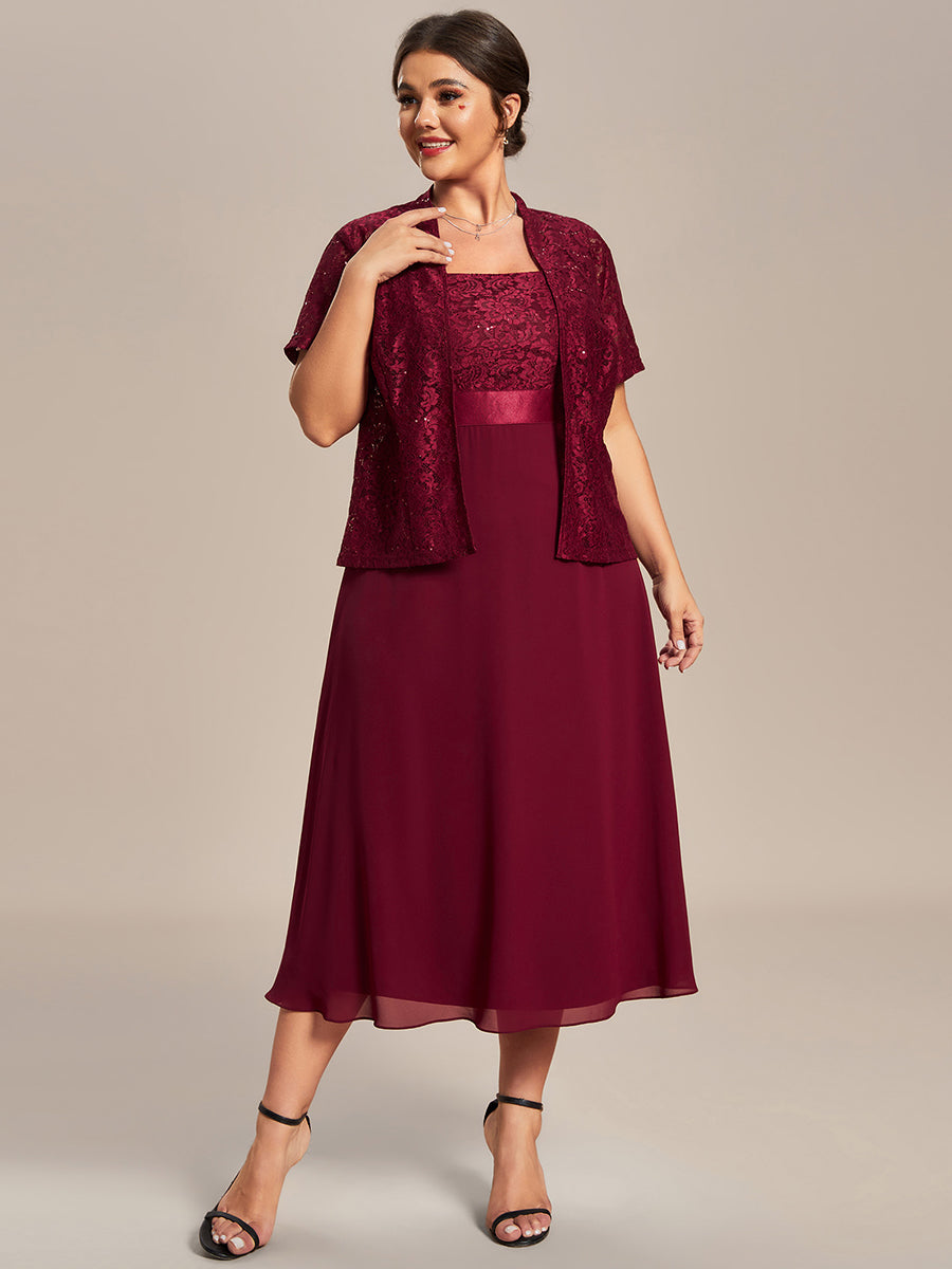 Color=Burgundy | Two Piece Suit Wholesale Chiffon & Lace Mother of the Bride Dresses-Burgundy 3