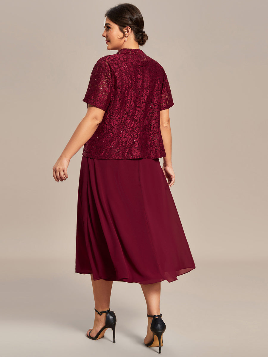 Color=Burgundy | Two Piece Suit Wholesale Chiffon & Lace Mother of the Bride Dresses-Burgundy 2