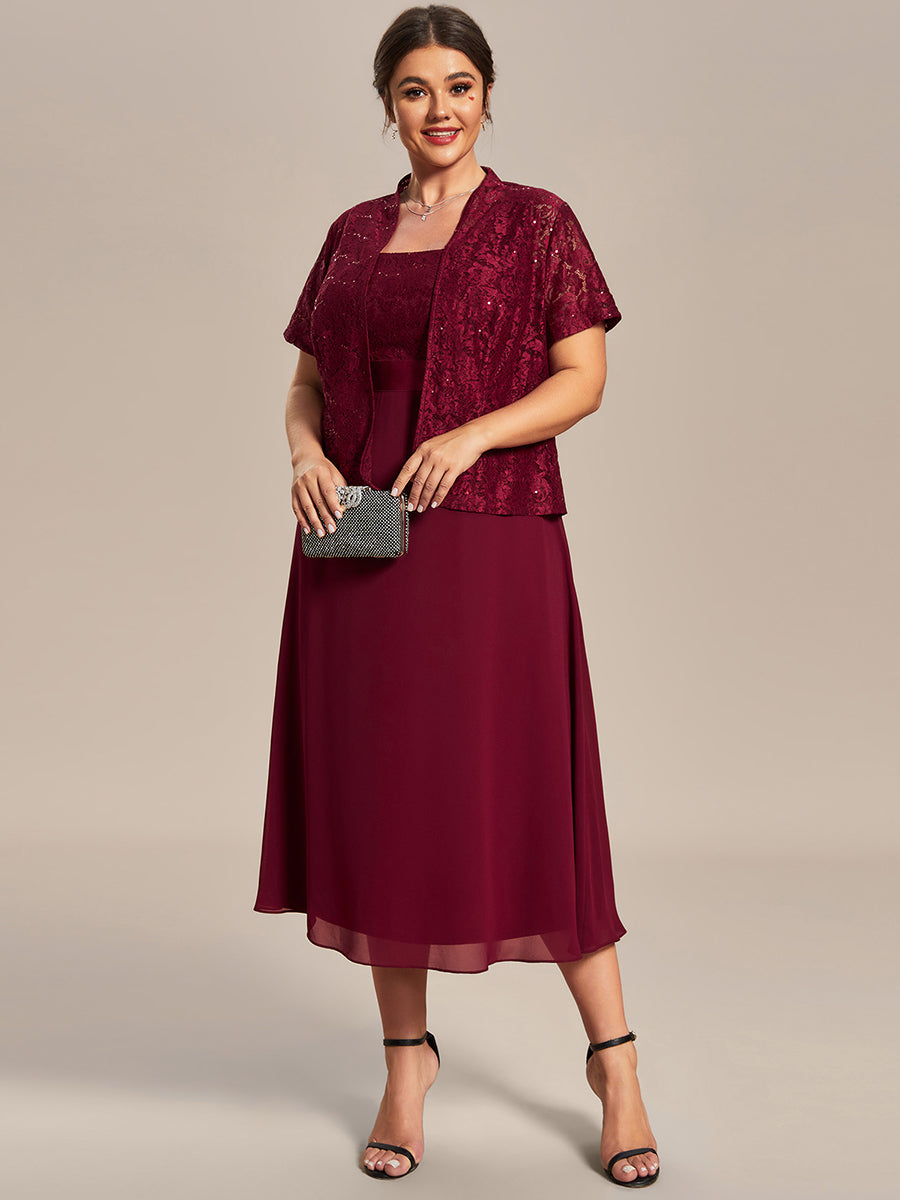 Color=Burgundy | Two Piece Suit Wholesale Chiffon & Lace Mother of the Bride Dresses-Burgundy 1