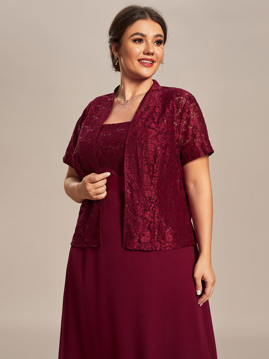 Color=Burgundy | Two Piece Suit Wholesale Chiffon & Lace Mother of the Bride Dresses-Burgundy 6