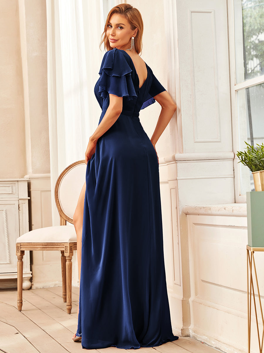 Color=Navy Blue | Boat Neck Straight Wholesale Mother of Bridesmaid Dresses-Navy Blue 2