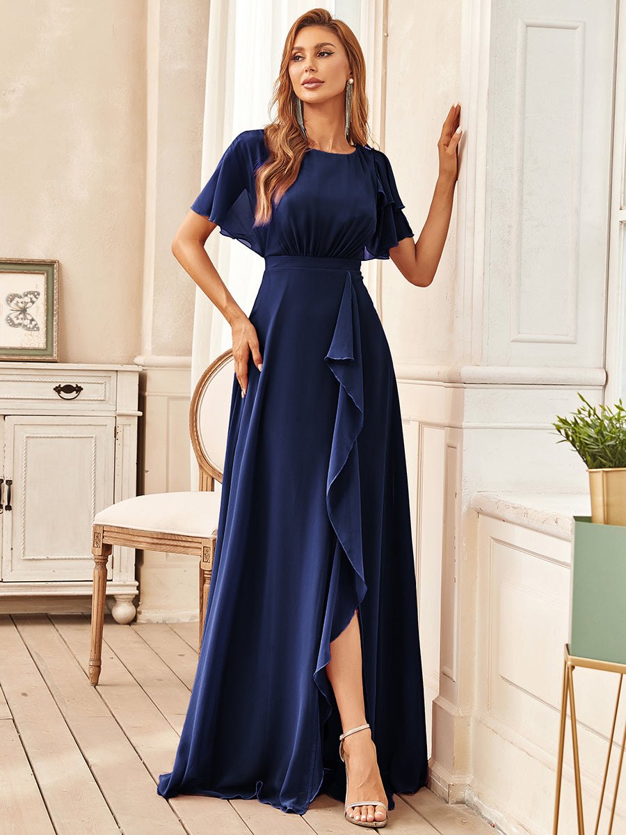 Color=Navy Blue | Boat Neck Straight Wholesale Mother of Bridesmaid Dresses-Navy Blue 4