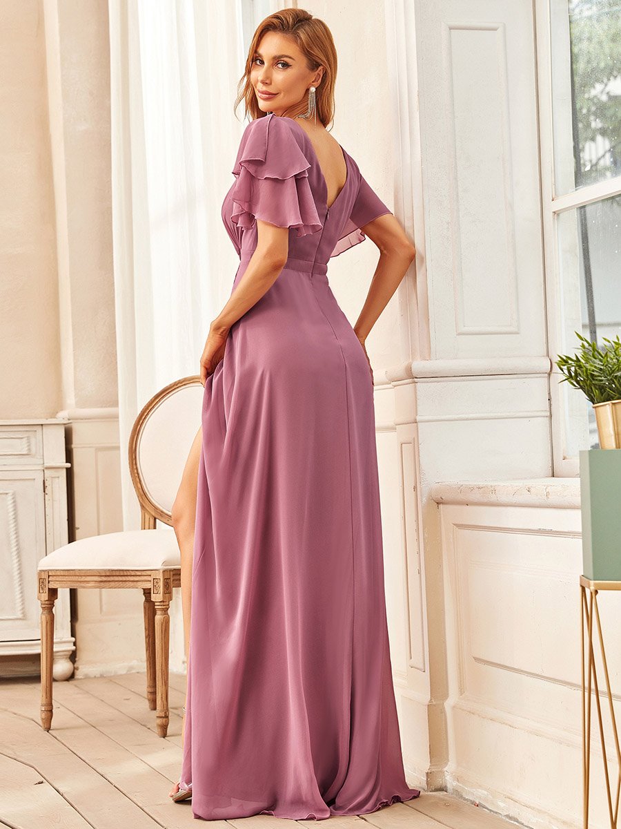 Color=Orchid | Boat Neck Straight Wholesale Mother of Bridesmaid Dresses-Orchid 2