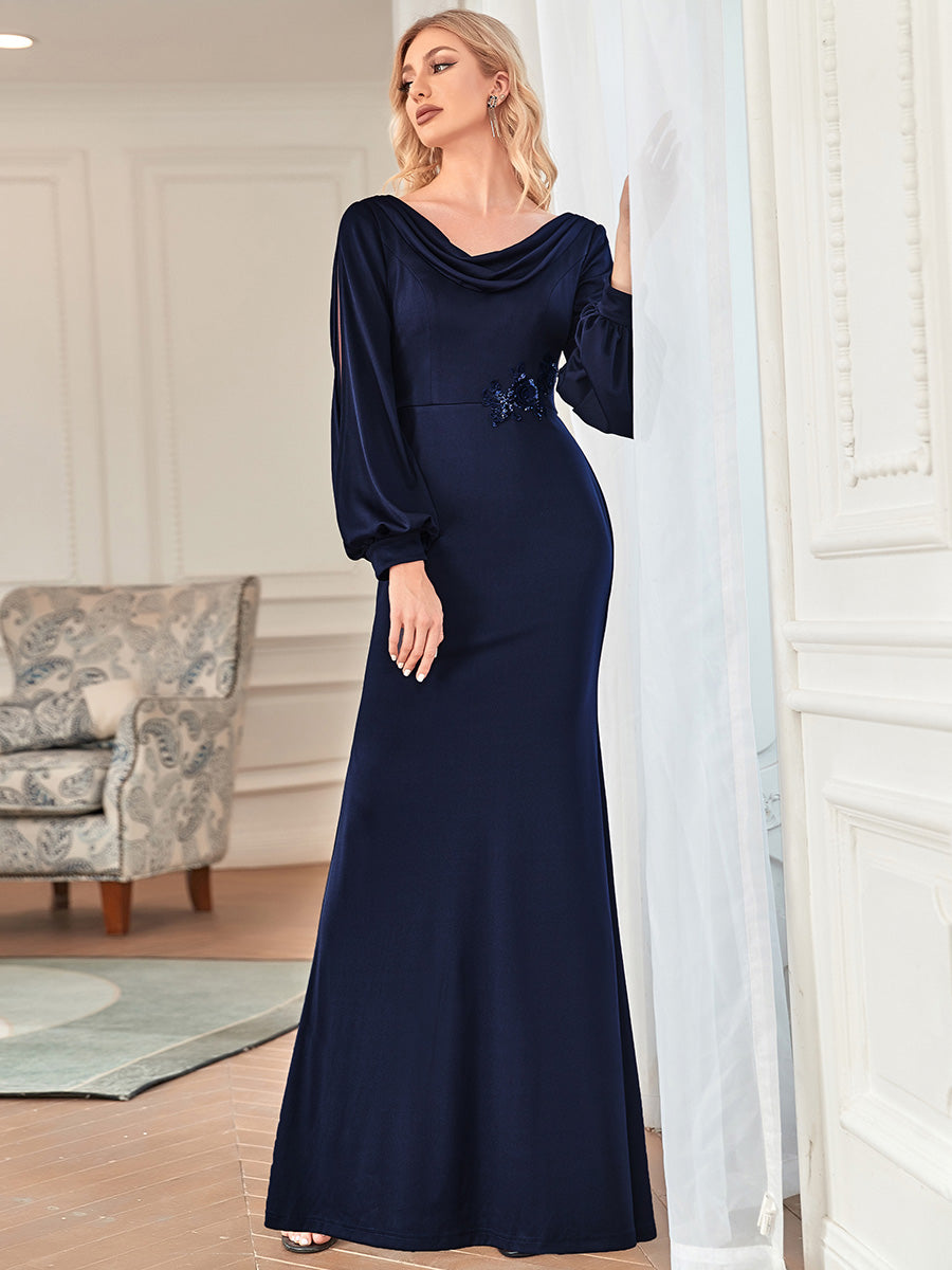 Color=Navy Blue | Fishtail Wholesale Mother of the Bride Groom Dresses-Navy Blue 4