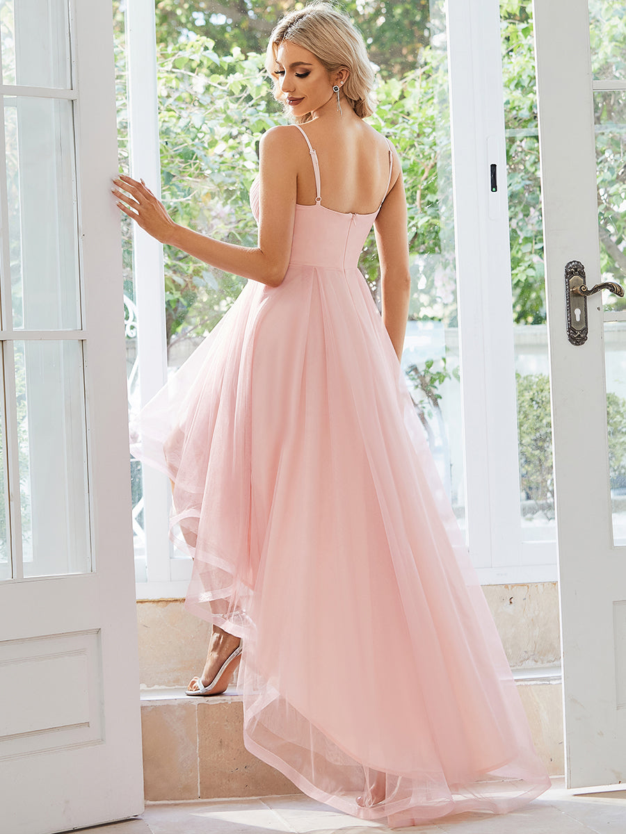 Color=Pink | High Low Mesh Appliques Wholesale Prom Dresses-Pink 2