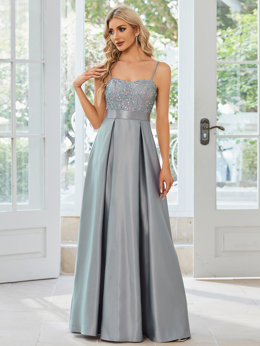 Color=Grey | Sleeveless Sweetheart Sequin & Stain Wholesale Prom Dresses-Grey 1