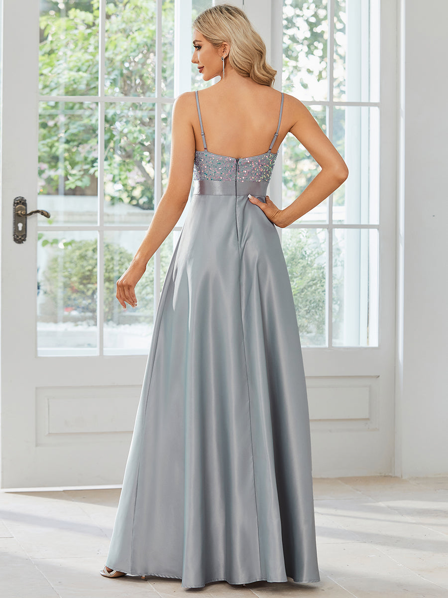 Color=Grey | Sleeveless Sweetheart Sequin & Stain Wholesale Prom Dresses-Grey 2