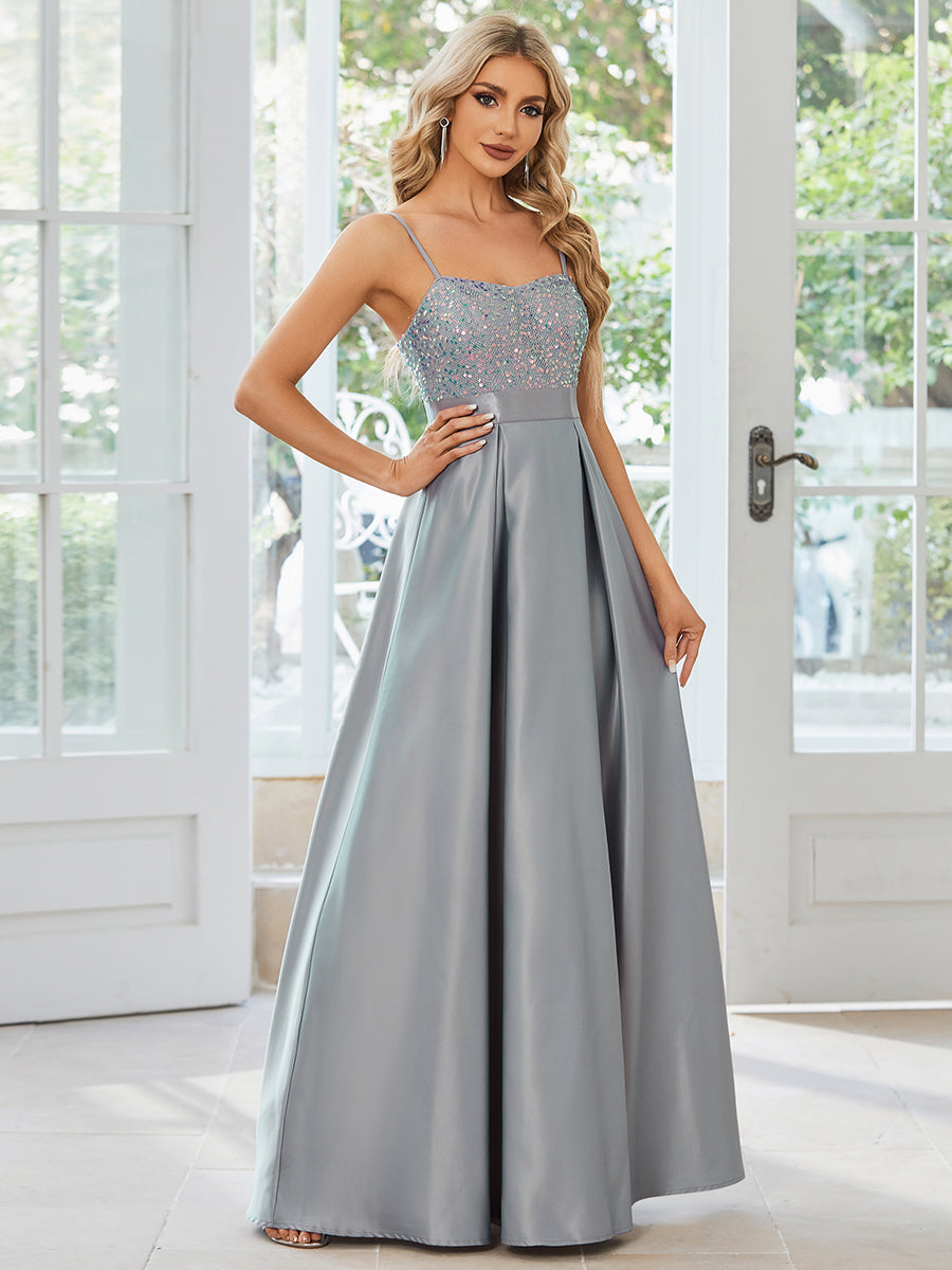 Color=Grey | Sleeveless Sweetheart Sequin & Stain Wholesale Prom Dresses-Grey 3