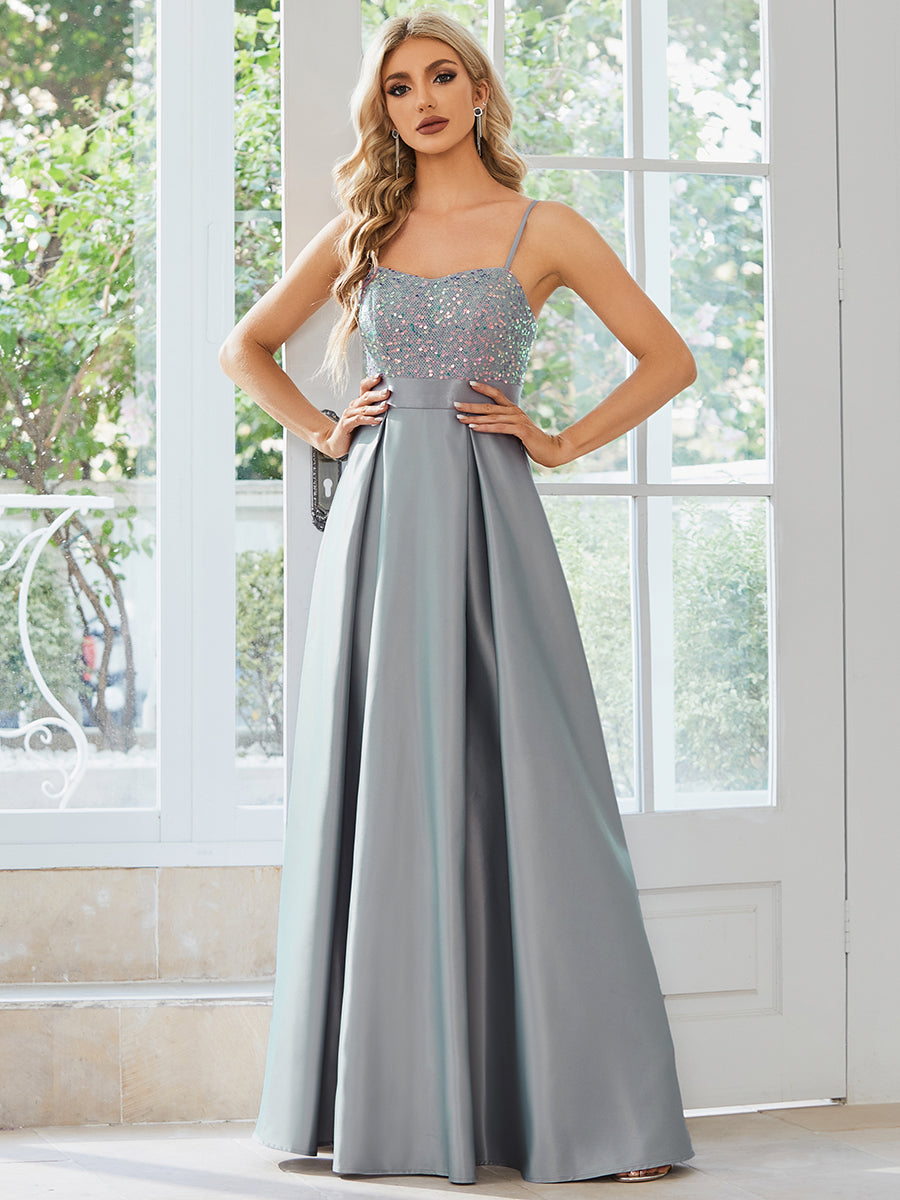 Color=Grey | Sleeveless Sweetheart Sequin & Stain Wholesale Prom Dresses-Grey 4