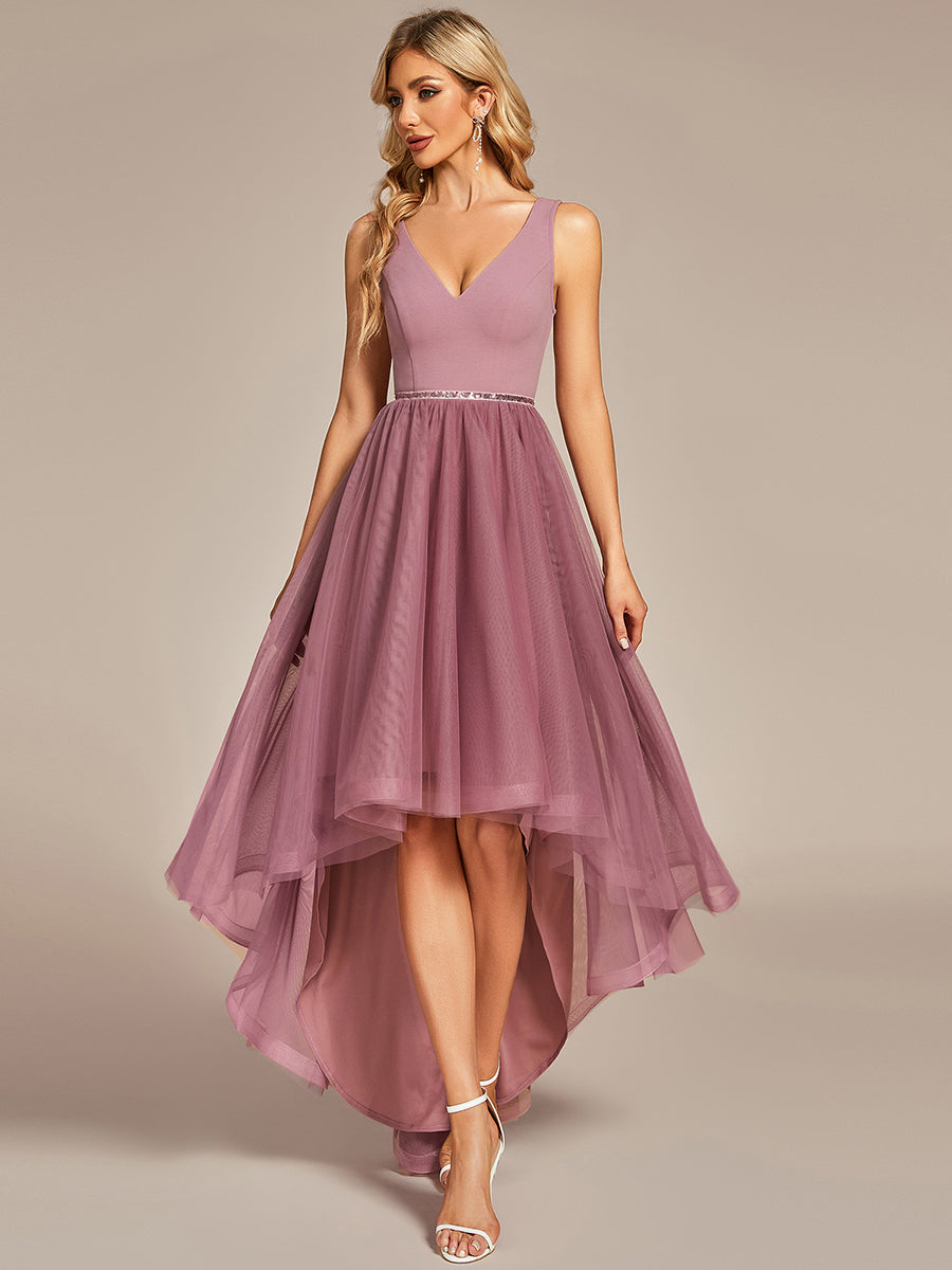 Color=Orchid | Pretty High Low V Neck Tulle Wholesale Prom Dresses-Orchid 8