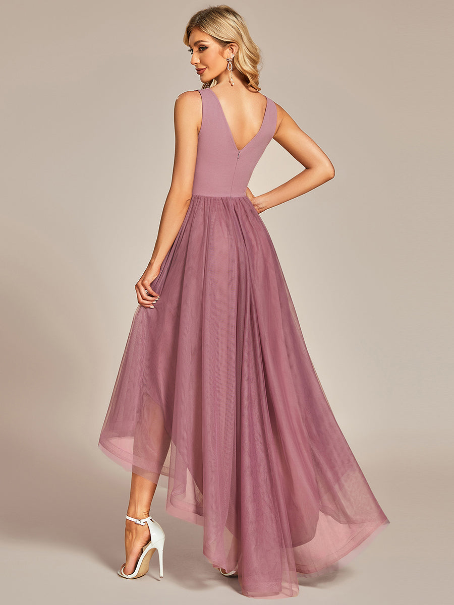 Color=Orchid | Pretty High Low V Neck Tulle Wholesale Prom Dresses-Orchid 8