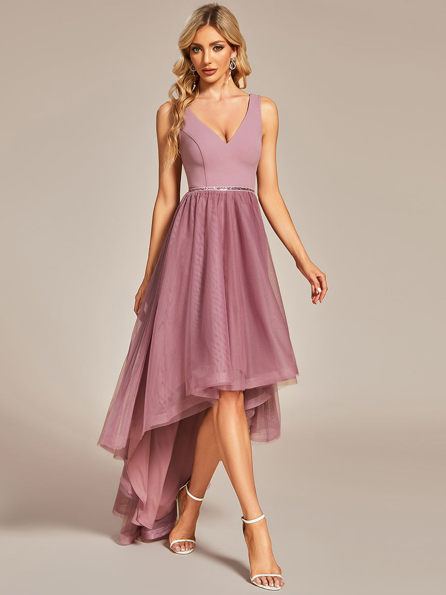 Color=Orchid | Pretty High Low V Neck Tulle Wholesale Prom Dresses-Orchid 8