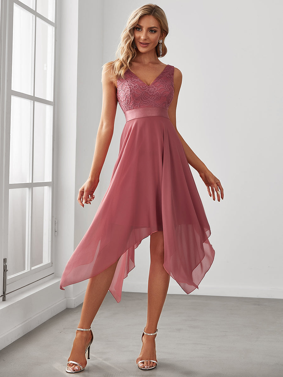 Color=Cameo Brown | Plus Size Deep V Neck Asymmetrical Hem Sleeveless Wholesale Dresses-Cameo Brown 3