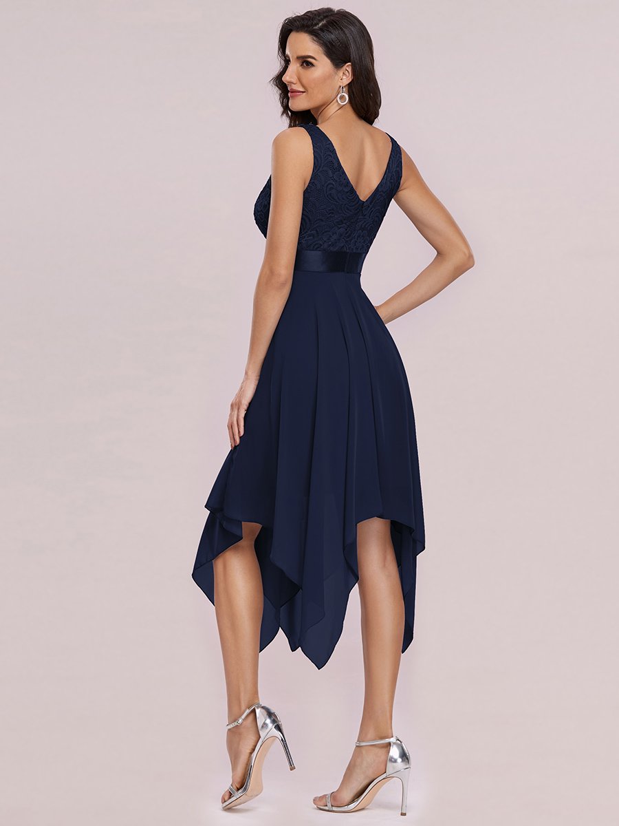 Color=Navy Blue | Stunning Wholesale V Neck Lace & Chiffon Prom Dress For Women-Purple Navy Blue 2