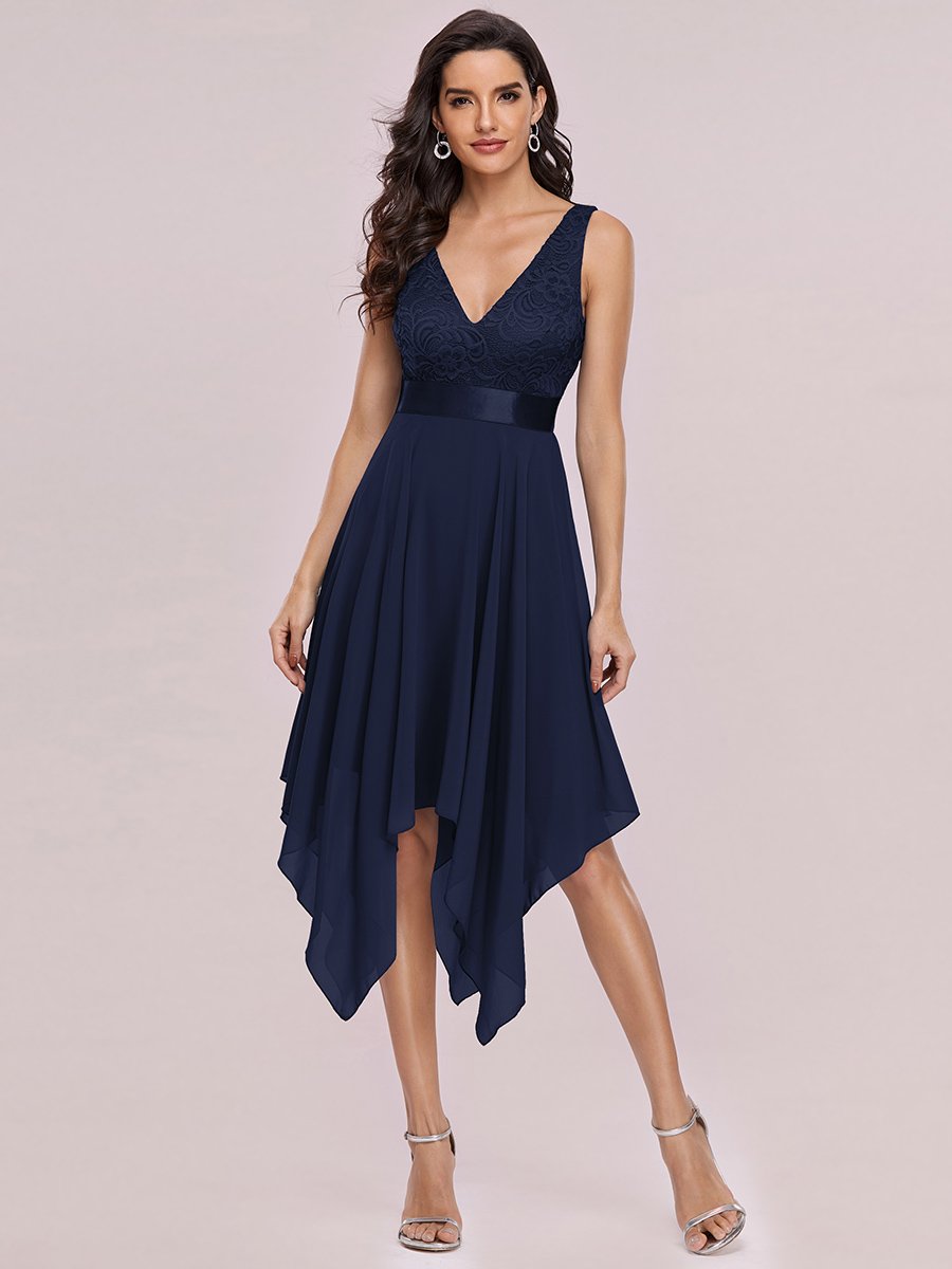 Color=Navy Blue | Stunning Wholesale V Neck Lace & Chiffon Prom Dress For Women-Purple Navy Blue 1