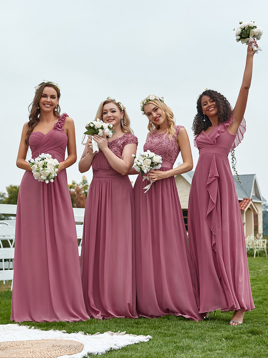 Color=Orchid | Cute V Neck Wholesale Bridesmaid Dress With Ruffles-Orchid 3