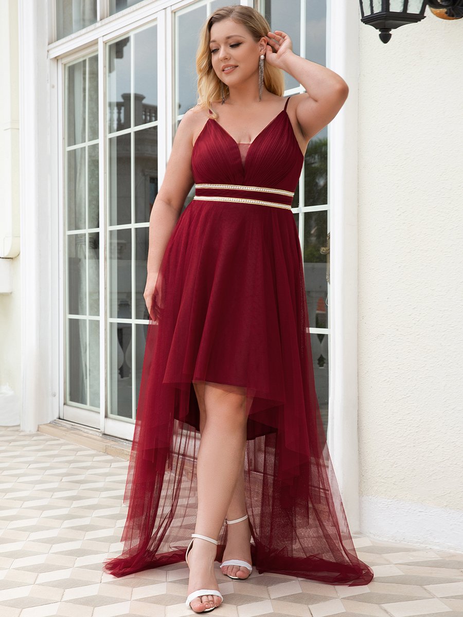 Color=Burgundy | Modest Wholesale High-Low Tulle Prom Dress For Women-Burgundy 1