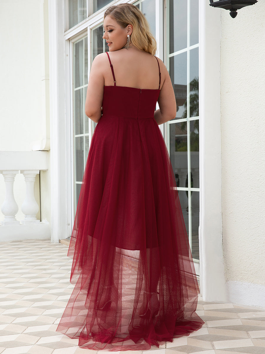 Color=Burgundy | Modest Wholesale High-Low Tulle Prom Dress For Women-Burgundy 2