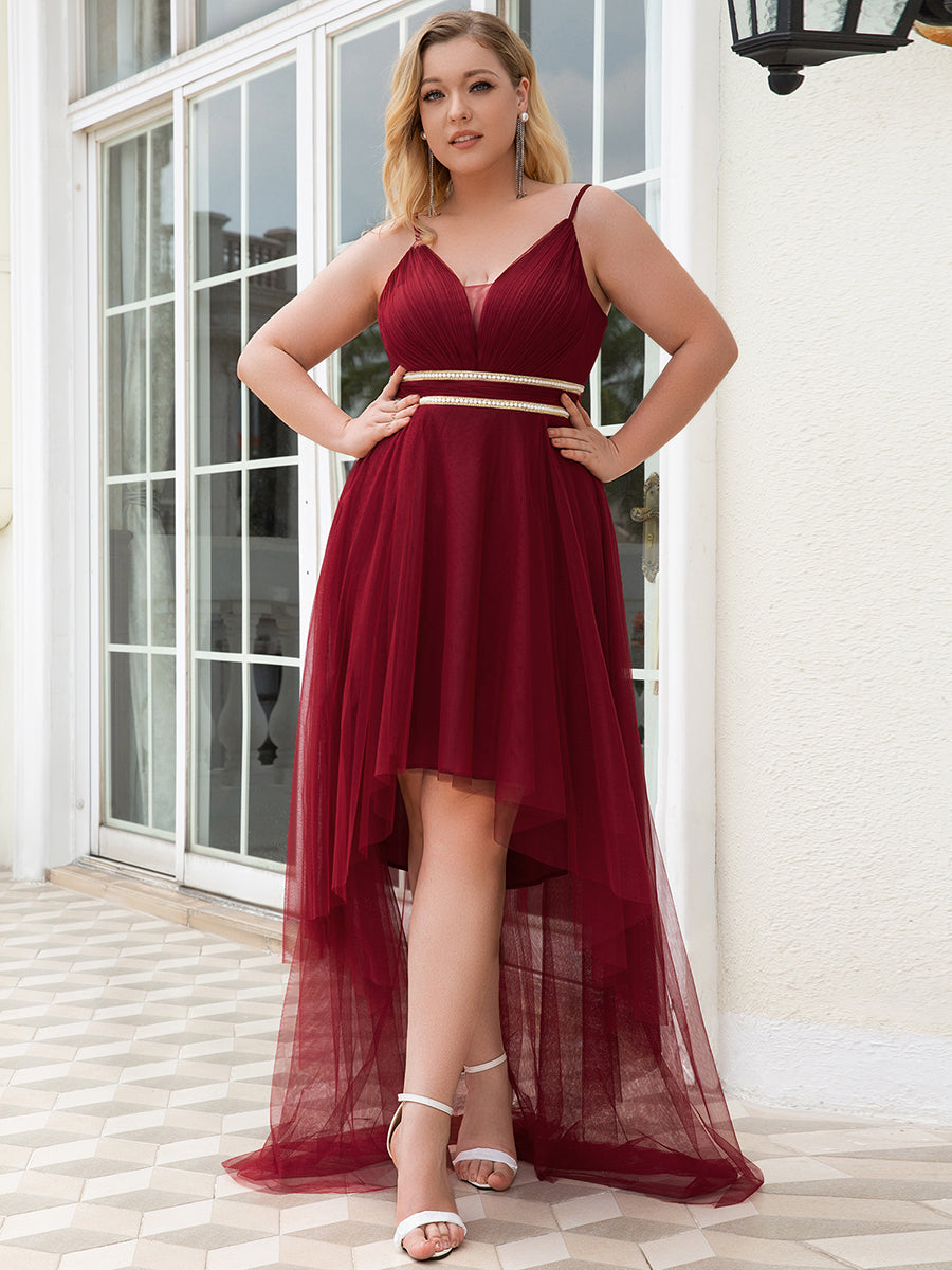 Color=Burgundy | Modest Wholesale High-Low Tulle Prom Dress For Women-Burgundy 3