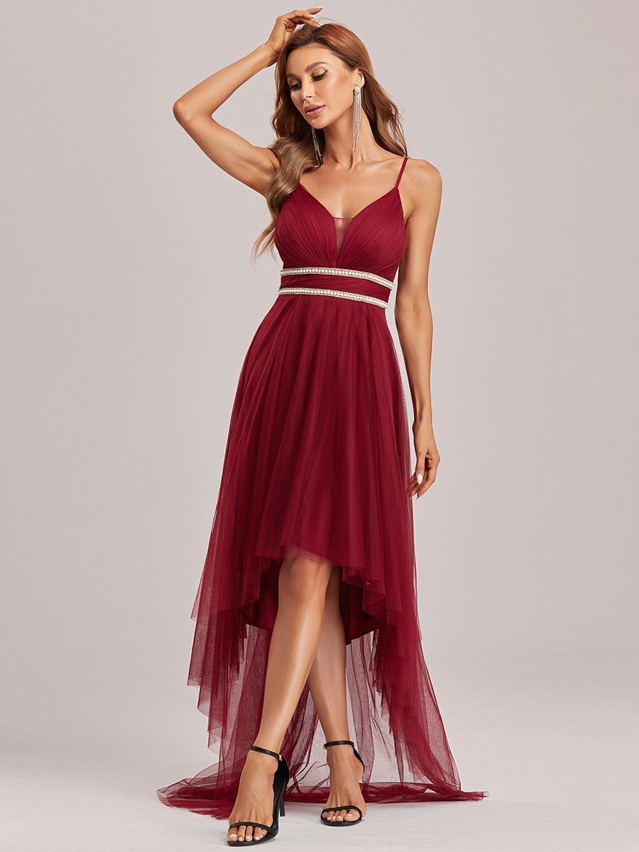 Color=Burgundy | Modest Wholesale High-Low Tulle Prom Dress For Women-Burgundy 8