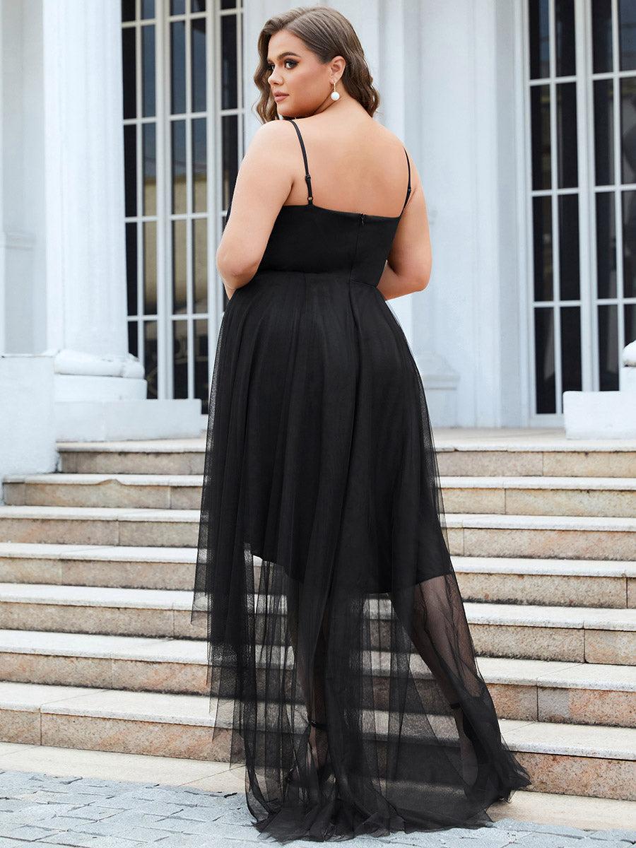 Color=Black | Modest Wholesale High-Low Tulle Prom Dress For Women-Black 2