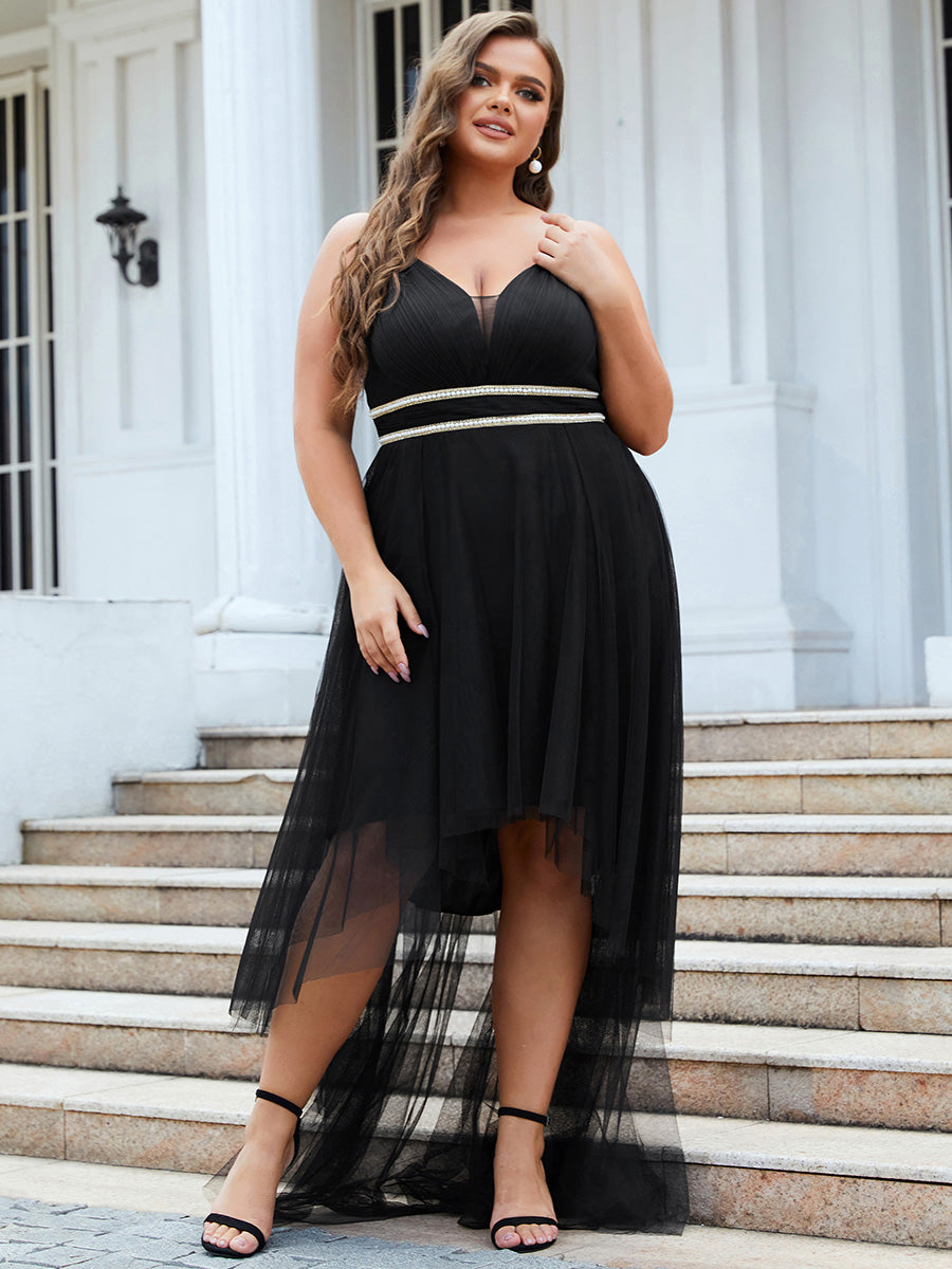 Color=Black | Modest Wholesale High-Low Tulle Prom Dress For Women-Black 3