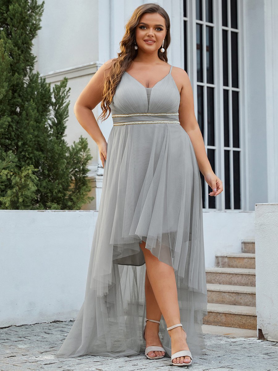 Color=Grey | Modest Wholesale High-Low Tulle Prom Dress For Women-Grey 1