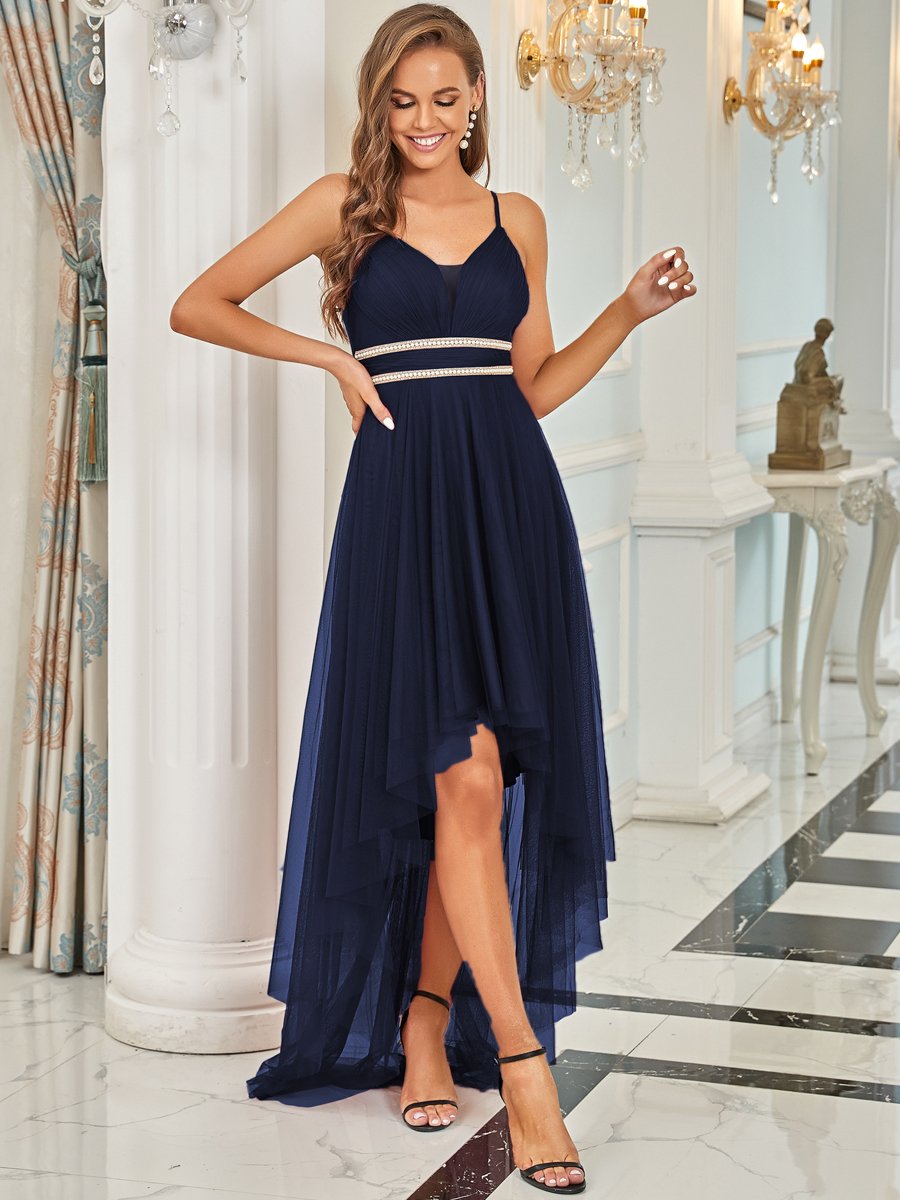 Color=Navy Blue | Modest Wholesale High-Low Tulle Prom Dress For Women-Navy Blue 4