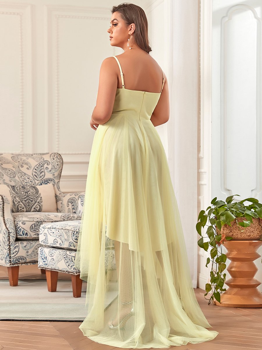 Color=Yellow | Modest Wholesale High-Low Tulle Prom Dress For Women-Yellow 2