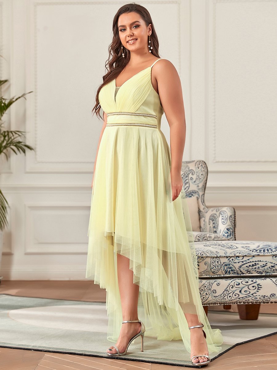 Color=Yellow | Modest Wholesale High-Low Tulle Prom Dress For Women-Yellow 3