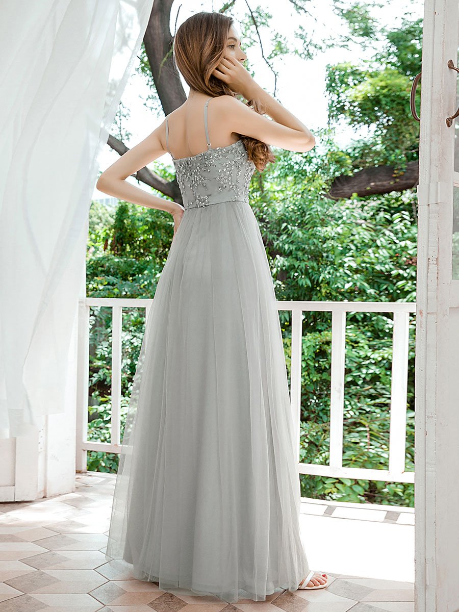 Color=Grey | Romantic Sweetheart Neckline Bridesmaid Dresses Wholesale With Spaghetti Straps-Grey 2