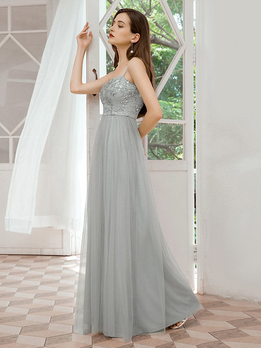 Color=Grey | Romantic Sweetheart Neckline Bridesmaid Dresses Wholesale With Spaghetti Straps-Grey 3