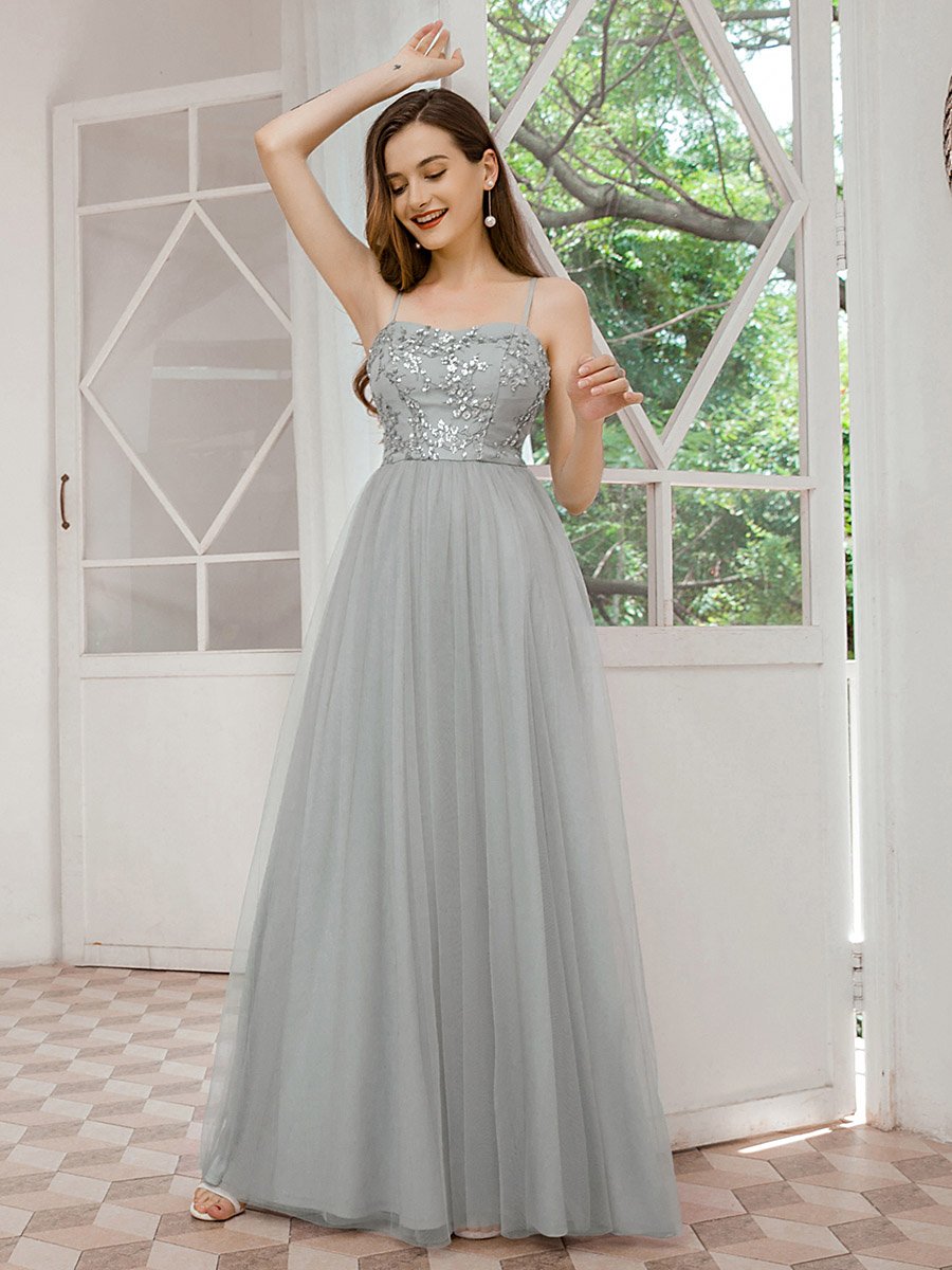 Color=Grey | Romantic Sweetheart Neckline Bridesmaid Dresses Wholesale With Spaghetti Straps-Grey 4