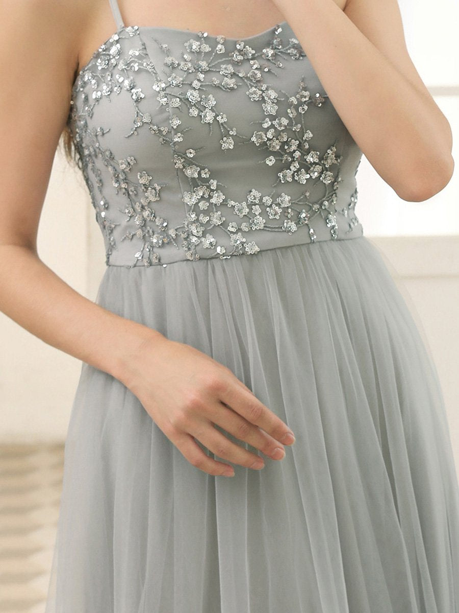 Color=Grey | Romantic Sweetheart Neckline Bridesmaid Dresses Wholesale With Spaghetti Straps-Grey 5