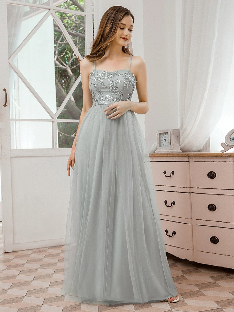 Color=Grey | Romantic Sweetheart Neckline Bridesmaid Dresses Wholesale With Spaghetti Straps-Grey 1