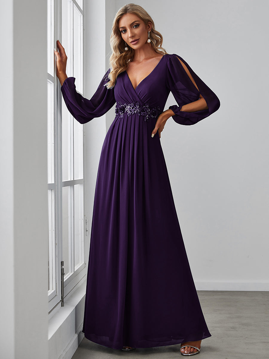 Custom Size Floor Length Long Lantern Sleeves Wholesale Formal Dresses