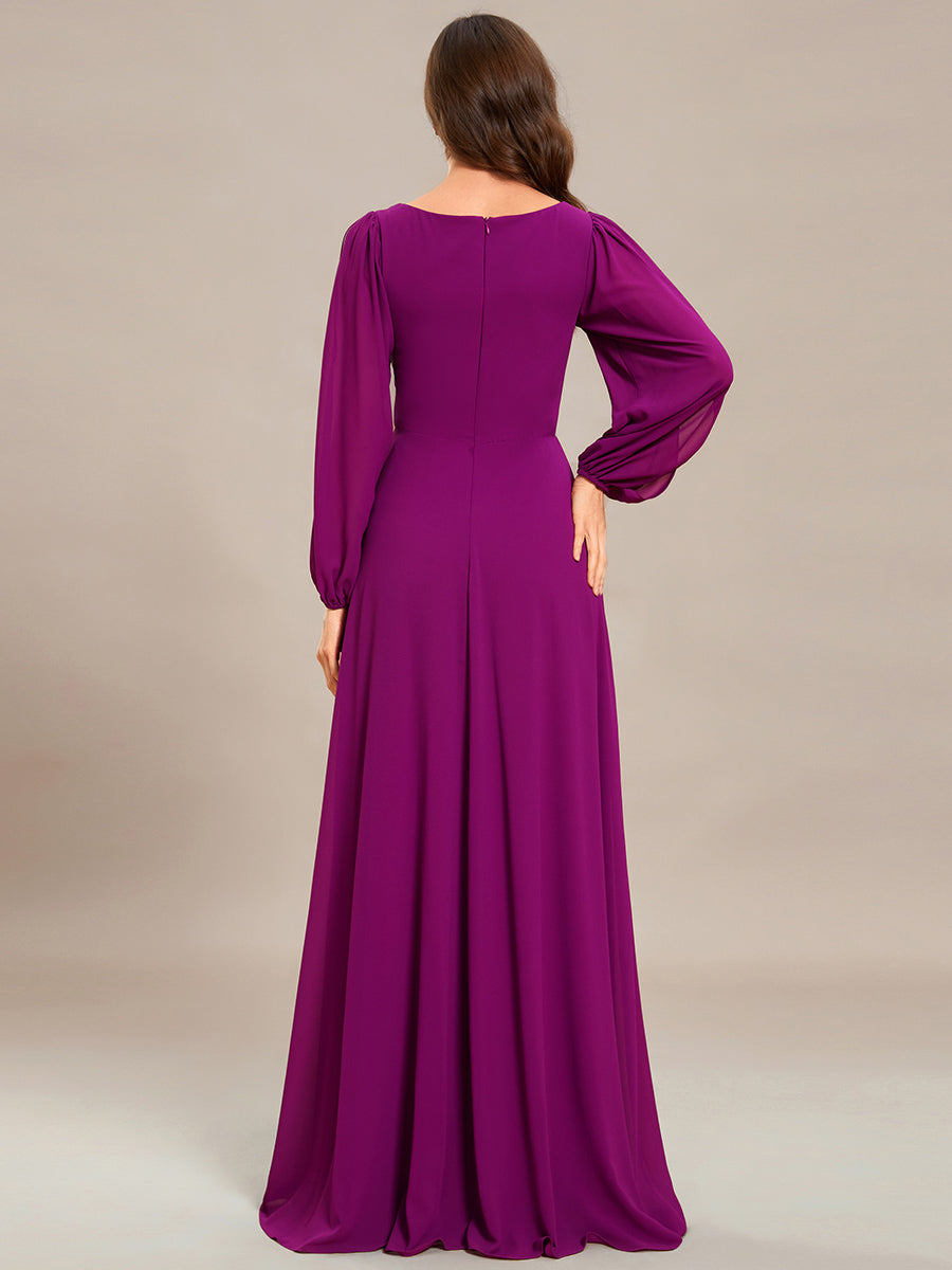 Color=Fuchsia | Floor Length Long Lantern Sleeves Wholesale Formal Dresses-Fuchsia3