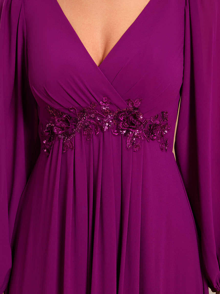 Color=Fuchsia | Floor Length Long Lantern Sleeves Wholesale Formal Dresses-Fuchsia5